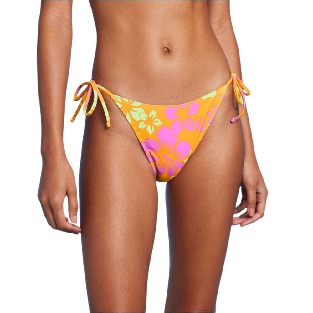 NEW Wild Fable Side-Tie Cheeky High Leg Orange/Pink Bikini Bottom S
